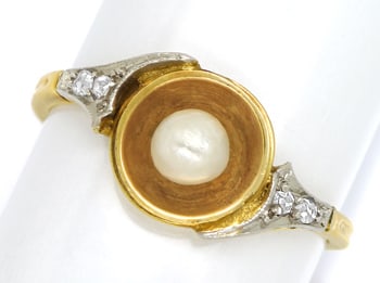 Foto 1 - Antiker Damenring Diamanten und Perle in Gold und Platin, S2445