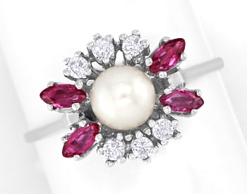 Foto 1 - Exquisiter Damenring Perle Diamanten Rubine, S5090