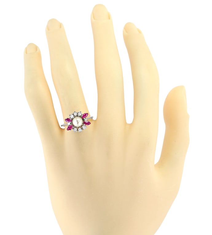 Foto 4 - Exquisiter Damenring Perle Diamanten Rubine, S5090
