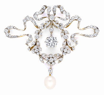 Foto 1 - Jugendstil Collier Brosche 2,7 Diamanten-Perlen Schmuck, S6914