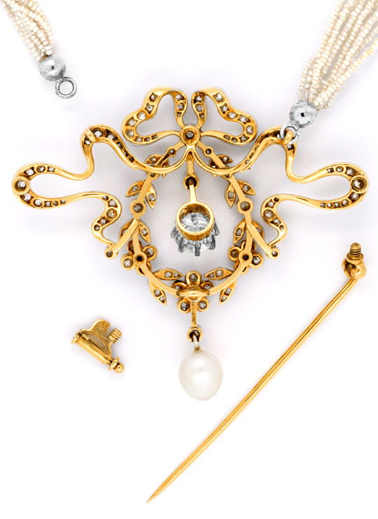 Foto 3 - Jugendstil Collier Brosche 2,7 Diamanten-Perlen Schmuck, S6914
